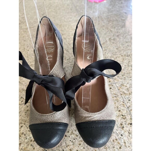 Jeffrey Campbell Brown/Black Leather Mary Jane Size 6.5 Women's Wedge Heel Tie - Picture 2 of 11